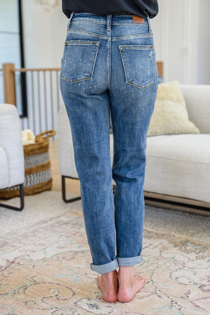 Hazel Blues® | Corey Hi Rise Bleach Splash Boyfriend Jeans