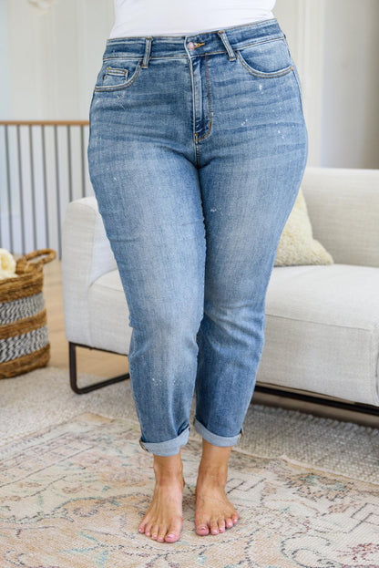 Hazel Blues® | Corey Hi Rise Bleach Splash Boyfriend Jeans