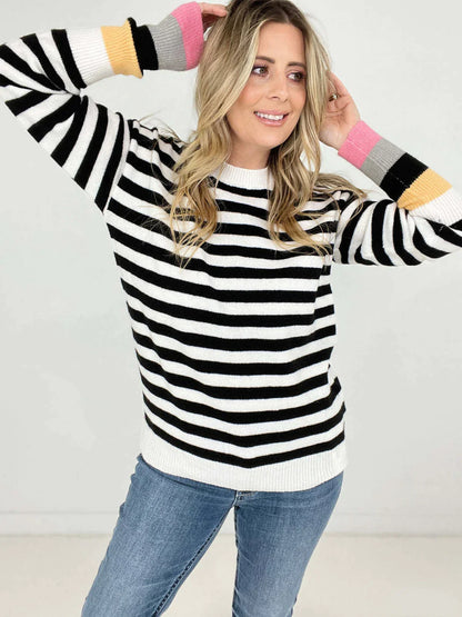 Hazel Blues® | Crew Neck Striped Sweater