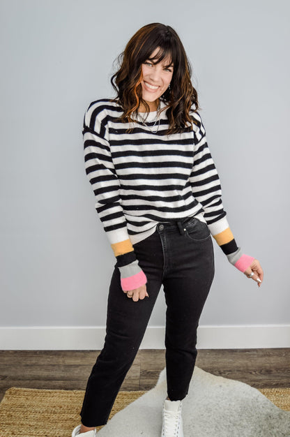 Hazel Blues® | Crew Neck Striped Sweater