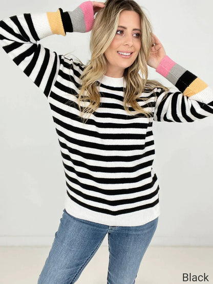Hazel Blues® | Crew Neck Striped Sweater