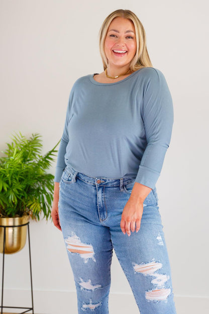 Hazel Blues® | Daytime Boat Neck Top in Blue Gray
