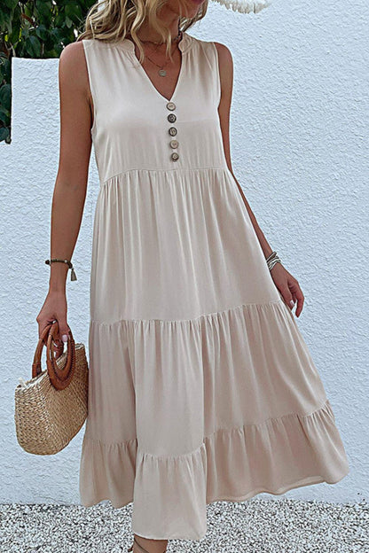 Hazel Blues® | Decorative Button Sleeveless Tiered Dress