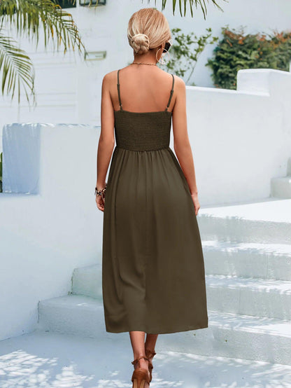 Hazel Blues® | Decorative Button Spaghetti Strap Midi Dress