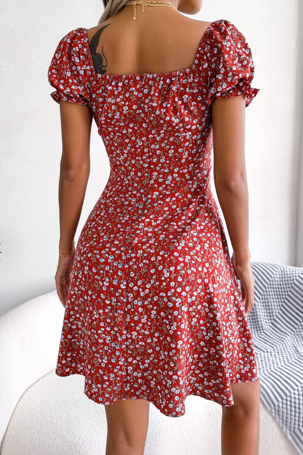 Hazel Blues® | Ditsy Floral Drawstring A-Line Dress