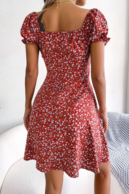 Hazel Blues® | Ditsy Floral Drawstring A-Line Dress