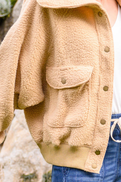 Hazel Blues® | Don't Stress Oversized Collar Sherpa Jacket In Taupe