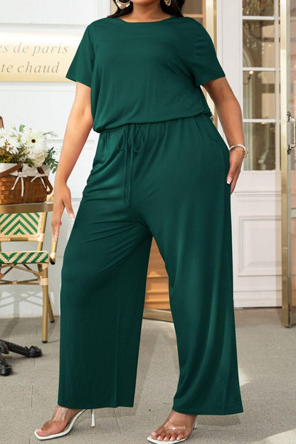 Hazel Blues® | Drawstring Waist Short Sleeve Jumpsuit