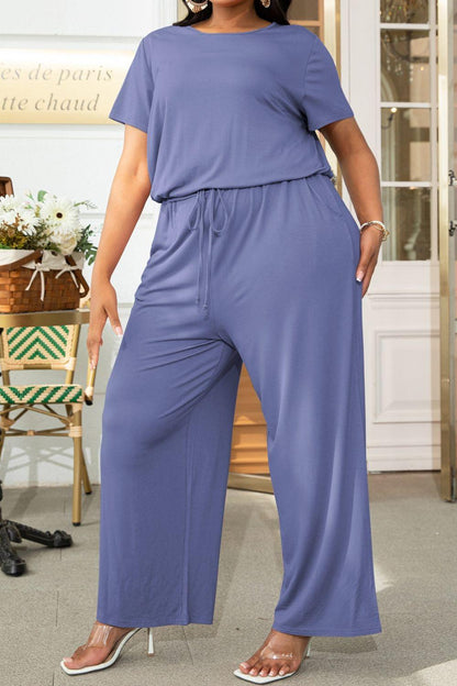 Hazel Blues® | Drawstring Waist Short Sleeve Jumpsuit