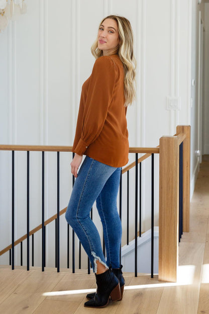Hazel Blues® | Enjoy This Moment V Neck Blouse In Toffee