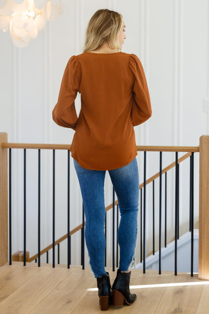 Hazel Blues® | Enjoy This Moment V Neck Blouse In Toffee