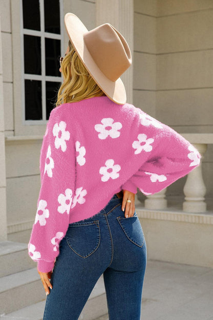Hazel Blues® | Floral Open Front Fuzzy Cardigan