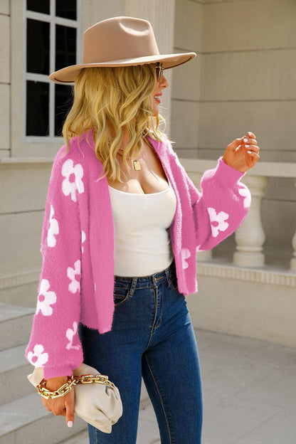 Hazel Blues® | Floral Open Front Fuzzy Cardigan