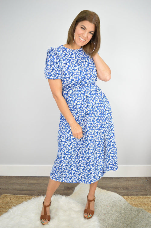 Hazel Blues® | Floral Round Neck Split Midi Dress