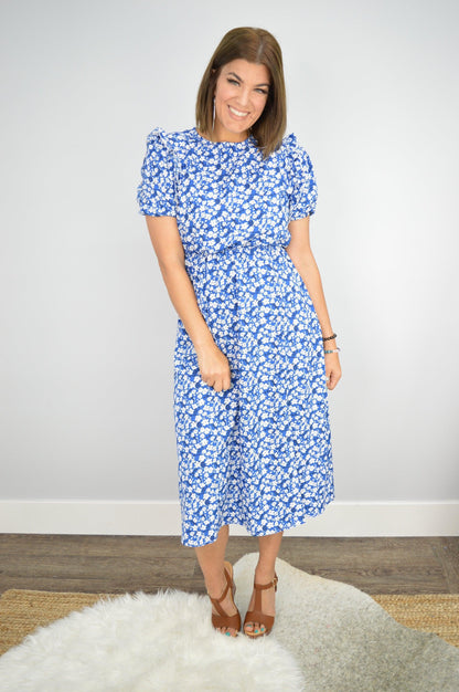 Hazel Blues® | Floral Round Neck Split Midi Dress