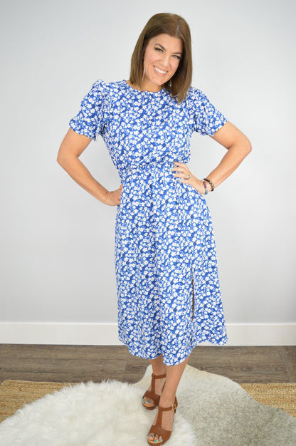 Hazel Blues® | Floral Round Neck Split Midi Dress