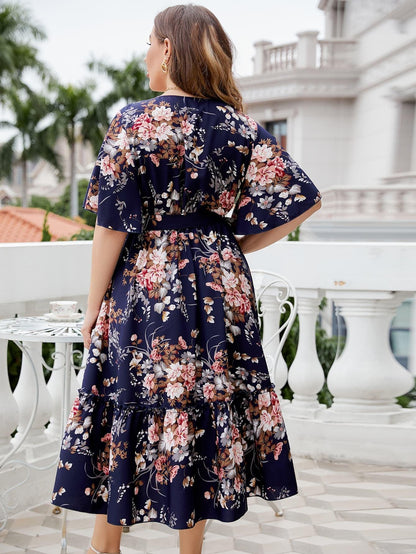 Hazel Blues® |  Floral Surplice Neck Midi Dress