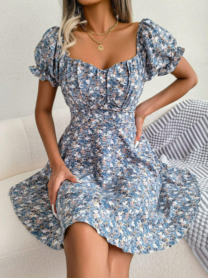 Hazel Blues® | Floral Sweetheart Neck Flounce Sleeve Mini Dress