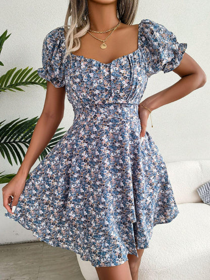 Hazel Blues® | Floral Sweetheart Neck Flounce Sleeve Mini Dress