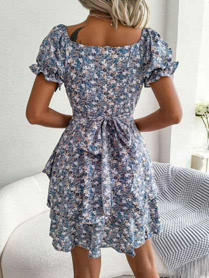 Hazel Blues® | Floral Sweetheart Neck Flounce Sleeve Mini Dress
