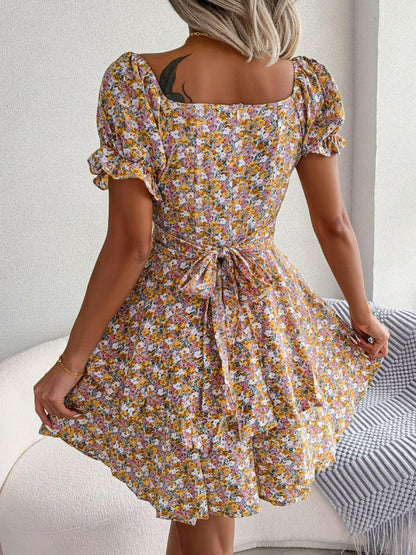 Hazel Blues® | Floral Sweetheart Neck Flounce Sleeve Mini Dress