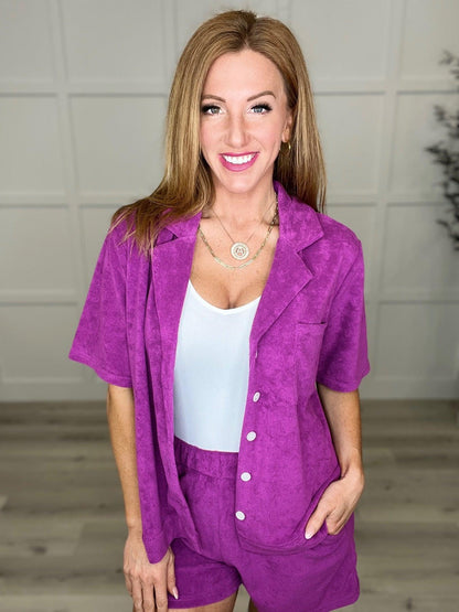Hazel Blues® | French Terry Button Down Top