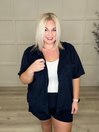Hazel Blues® | French Terry Button Down Top