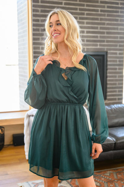 Hazel Blues® | Front And Center Balloon Sleeve Dress in Green