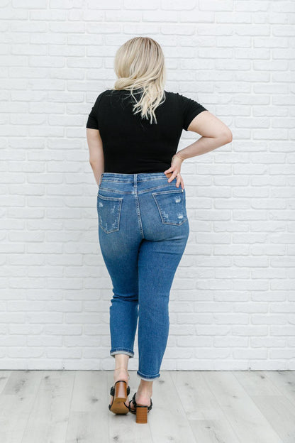 Hazel Blues® | Hi-Rise Rainbow Embroidery Cropped Straight Leg Jeans