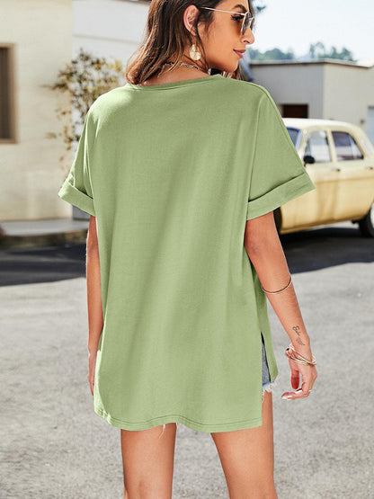 Hazel Blues® | High-Low Side Slit V-Neck Tee