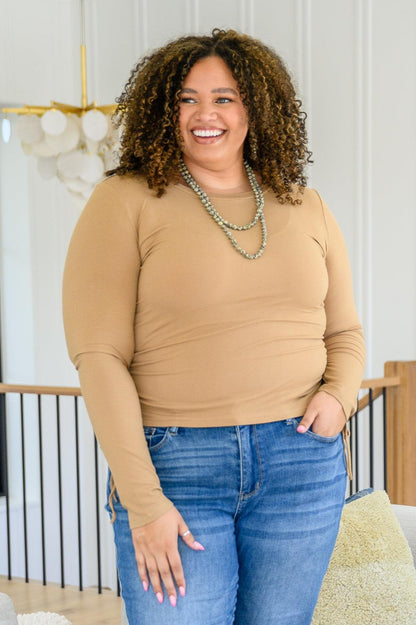 Hazel Blues® | Hold Me Tight Ribbed Long Sleeve Top In Tan