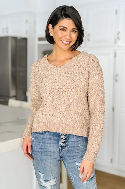 Hazel Blues® | Irish Coffee Knitted Crop V Neck Sweater