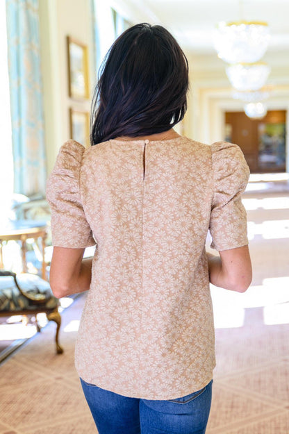 Hazel Blues® | Kelsi Jacquard Puff Sleeve Top In Tan