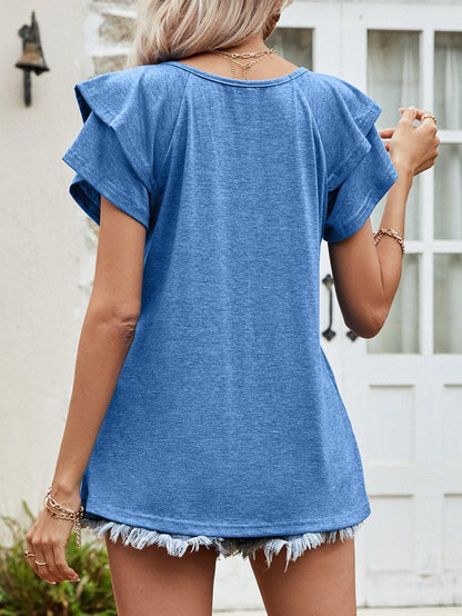 Hazel Blues® | Layered Flutter Sleeve V-Neck Top