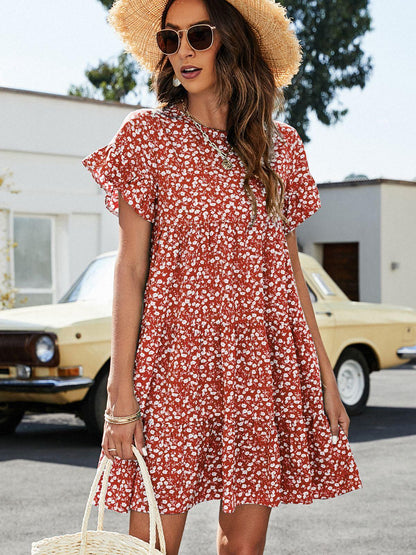 Hazel Blues® | Leopard Short Flounce Sleeve Tiered Dress