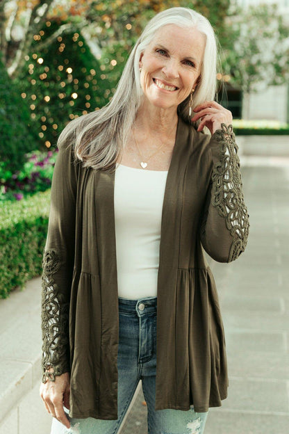 Hazel Blues® | Little Bit Of Lace Cardigan In Olive
