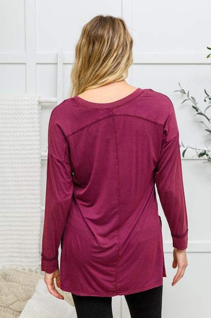 Hazel Blues® | Long Sleeve Knit Top With Pocket In Burgundy