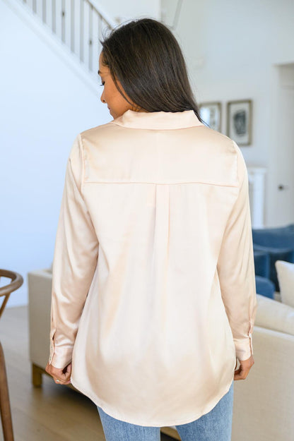 Hazel Blues® | Loved For Years Satin Button Up In Beige