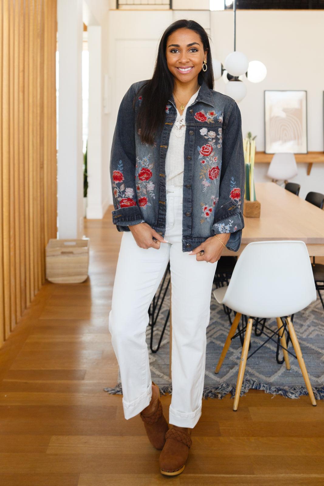 Hazel Blues® | Lovely Visions Flower Embroidered Jacket