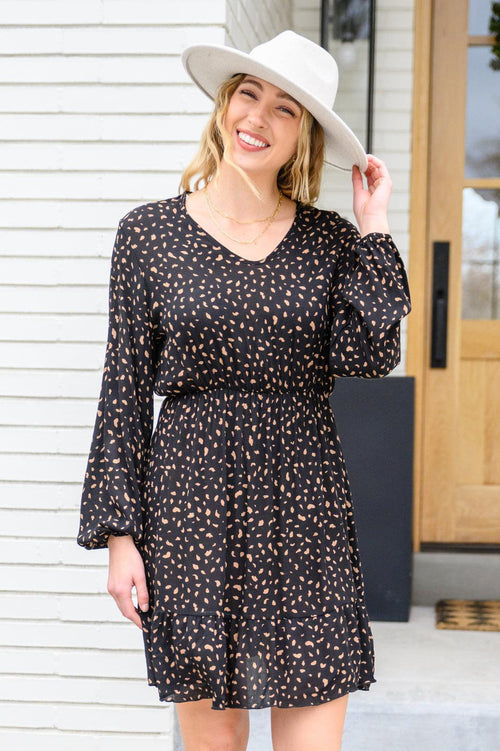 Hazel Blues® | Make Your Happiness Long Sleeve Dress in Black