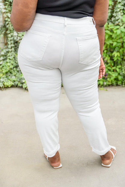 Hazel Blues® | Mid-Rise Boyfriend Destroyed White Jeans