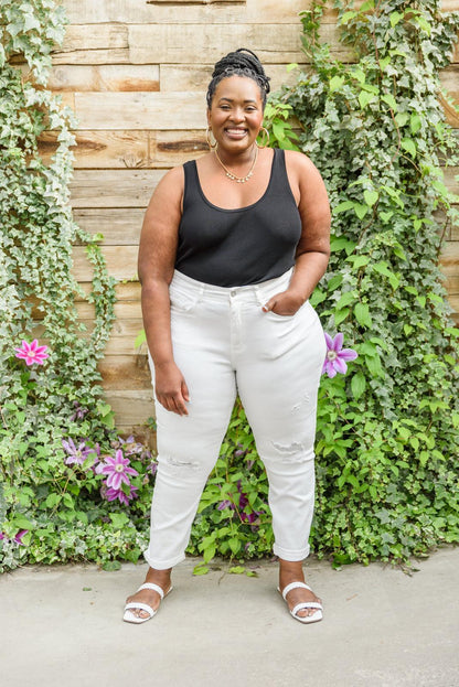 Hazel Blues® | Mid-Rise Boyfriend Destroyed White Jeans