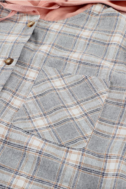 Hazel Blues® | Plaid Drawstring Hooded Shacket