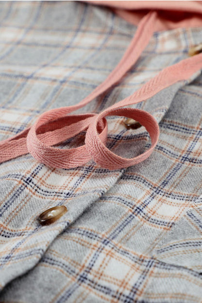 Hazel Blues® | Plaid Drawstring Hooded Shacket