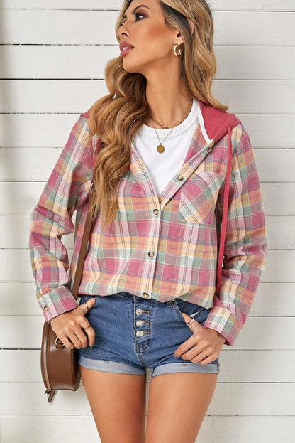 Hazel Blues® | Plaid Drawstring Hooded Shacket