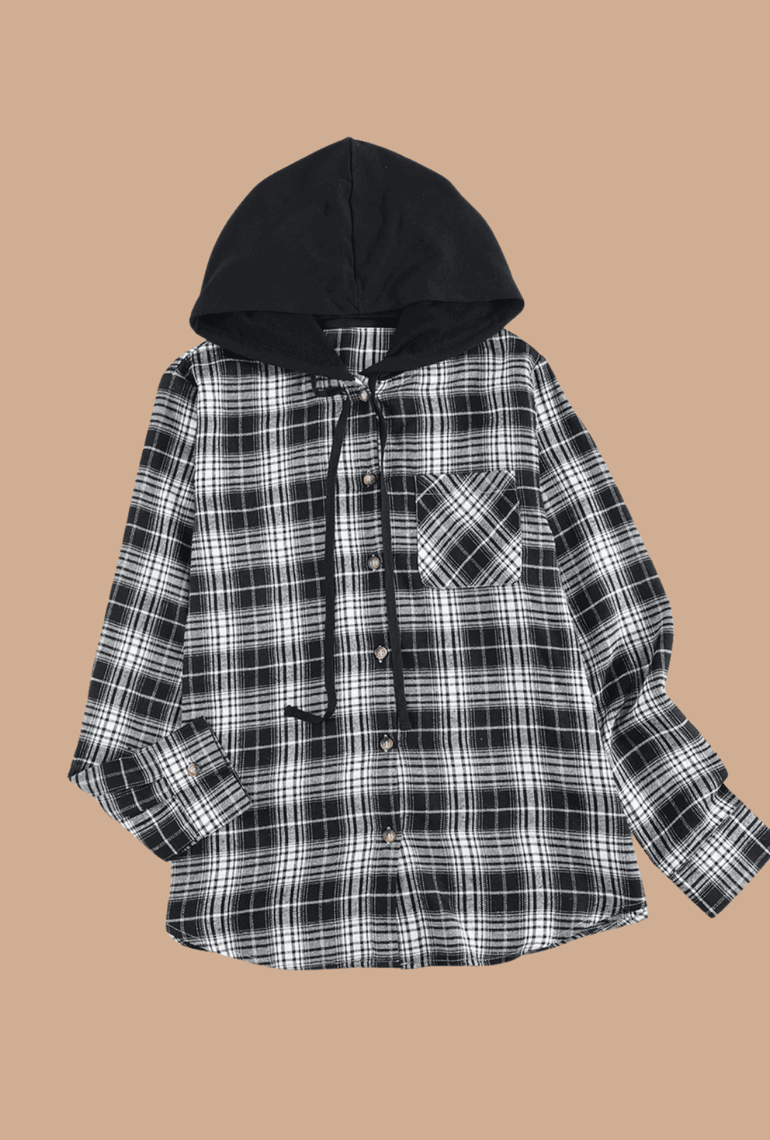 Hazel Blues® | Plaid Drawstring Hooded Shacket