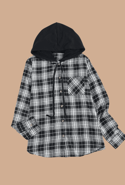 Hazel Blues® | Plaid Drawstring Hooded Shacket