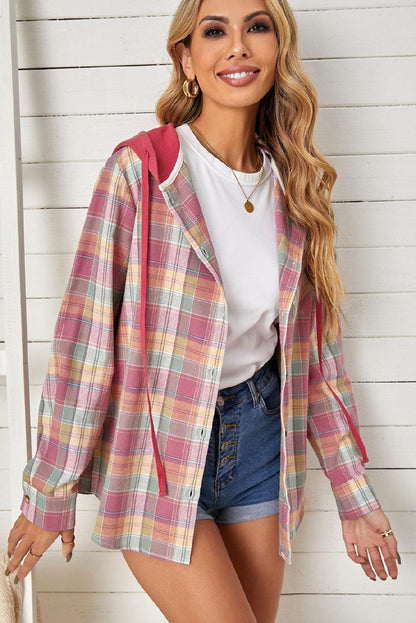 Hazel Blues® | Plaid Drawstring Hooded Shacket