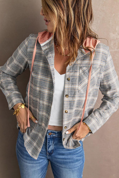 Hazel Blues® | Plaid Drawstring Hooded Shacket