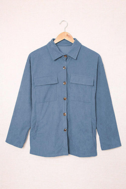 Hazel Blues® | Pocketed Button Ribbed Textured Shacket